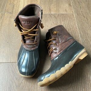 Sperry Saltwater Waterproof Rubber Duck Boot Brown Little Girls Girls Size 3